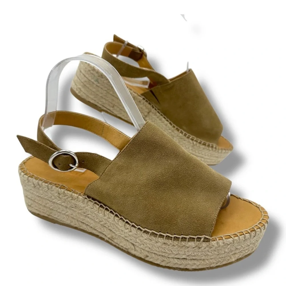 Lidea by Lori Women Tan Suede Espadrille Platform Slingback‎ Sandals Size 10.5